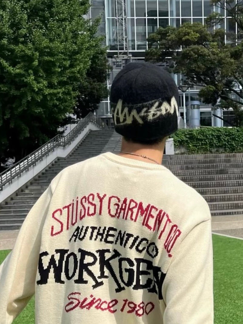 Stussy Brushed Out Stock Skullcap Beanie, Fuzzy Graffiti Logo Knit Hat, Winter Streetwear Black Hat