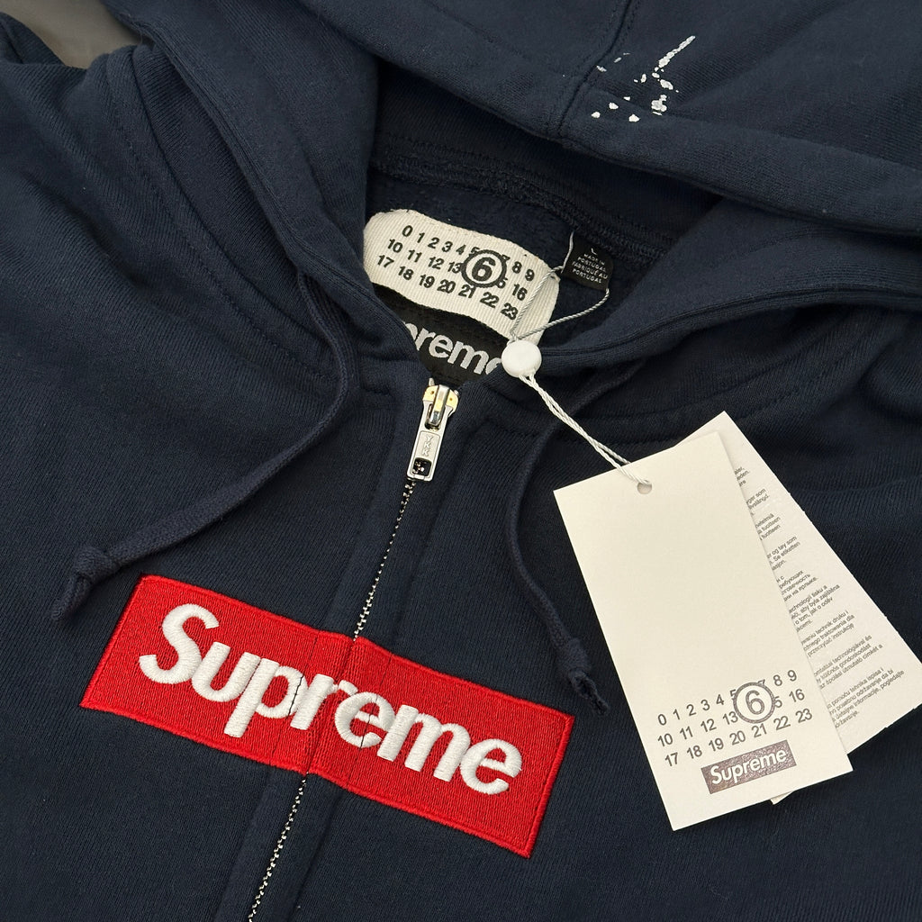 Supreme x MM6 Maison Margiela Paint Splatter Box Logo Zip Up Hoodie, Full Zip Heavyweight Fleece Hooded Sweatshirt, Unisex Streetwear Jacket