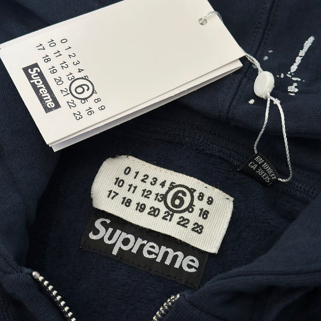 Supreme x MM6 Maison Margiela Paint Splatter Box Logo Zip Up Hoodie, Full Zip Heavyweight Fleece Hooded Sweatshirt, Unisex Streetwear Jacket