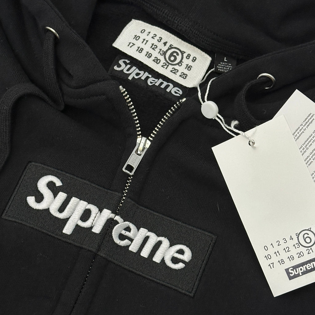 Supreme x MM6 Maison Margiela Paint Splatter Box Logo Zip Up Hoodie, Full Zip Heavyweight Fleece Hooded Sweatshirt, Unisex Streetwear Jacket