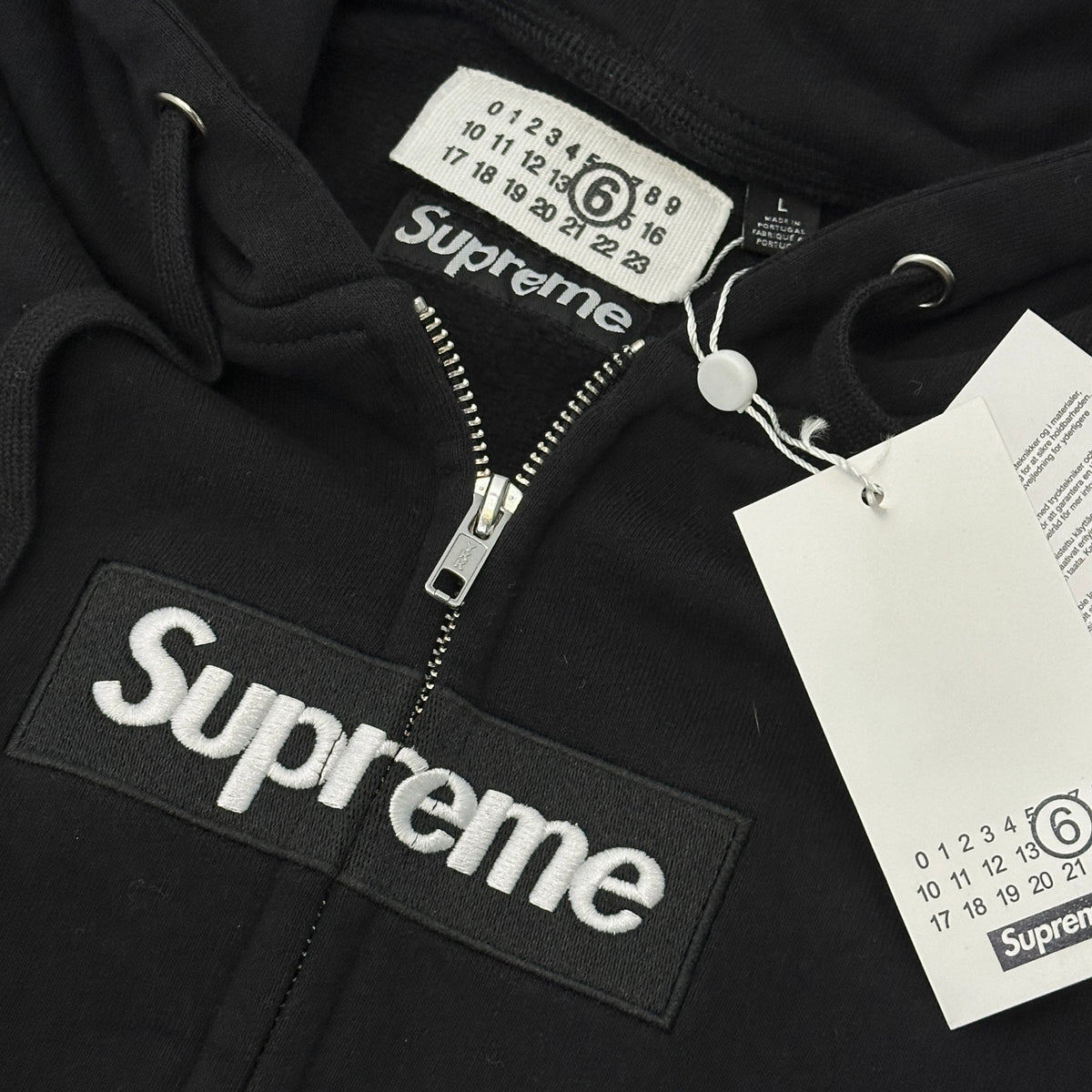 Supreme x MM6 Maison Margiela Paint Splatter Box Logo Zip Up Hoodie, Full Zip Heavyweight Fleece Hooded Sweatshirt, Unisex Streetwear Jacket