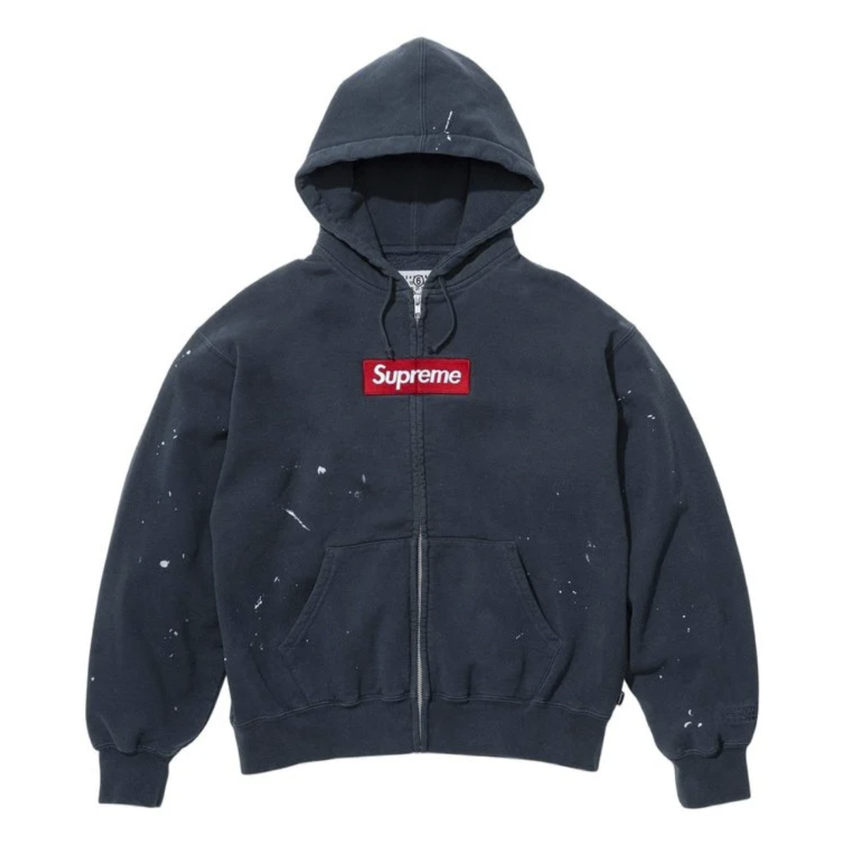 Supreme x MM6 Maison Margiela Paint Splatter Box Logo Zip Up Hoodie, Full Zip Heavyweight Fleece Hooded Sweatshirt, Unisex Streetwear Jacket